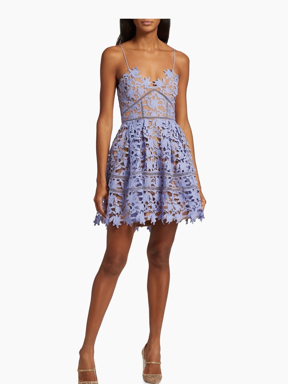 Self-Portrait Lilac Floral Lace Spaghetti-Strap Mini Dress